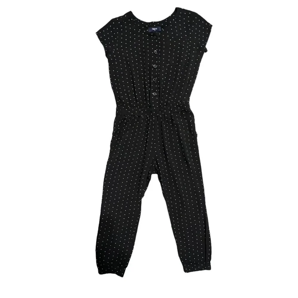 Gap Kids XS (4-5Y) Black Polkadot Jumpsuit Romper